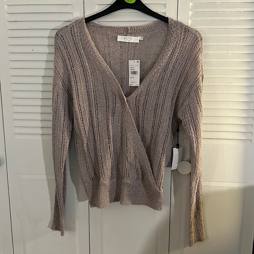 (NWT) ASTR THE LABEL Wrap Front Pointelle Sweater in Lavender Size Medium